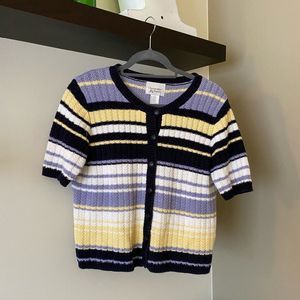Adorable Vintage Short Sleeve Striped Sweater Size Small Yellow and Purple